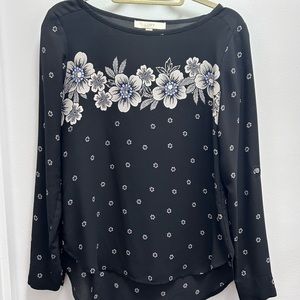 LOFT black scoop neck floral blouse